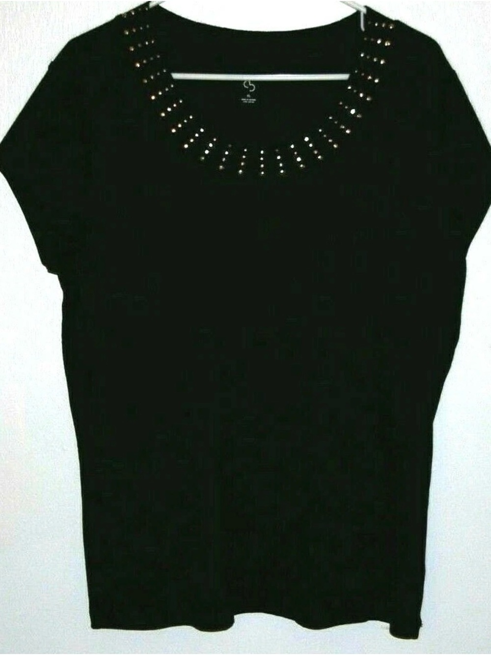 Dress Barn Black Short Sleeve Top with Metallic Stud Trim